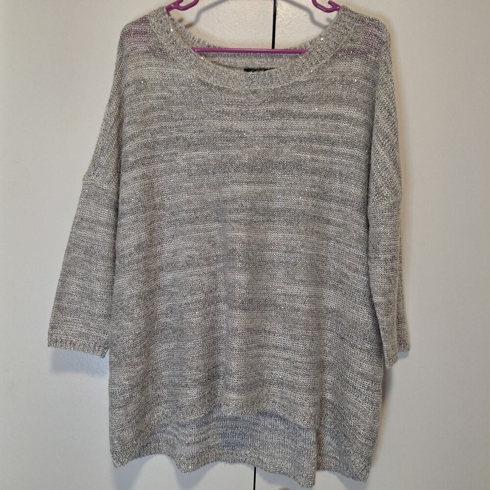 a..n.a. Light Grey Spacedye Silver Sparkly Knit Sweater Size XL
